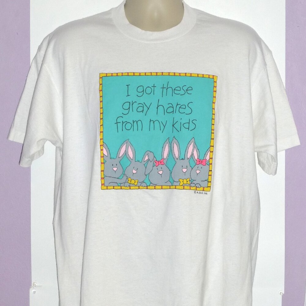 VTG Fruit of the Loom I Got These Gray Hares From My Kids Adult T-Shirt Size: XL